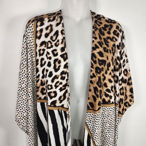 Chicos Womens Ruana Cover Wrap One Size Brown Mixed Block Animal Print Shawl - Picture 3 of 11
